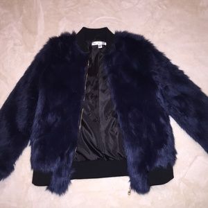 navy blue fluffy jacket